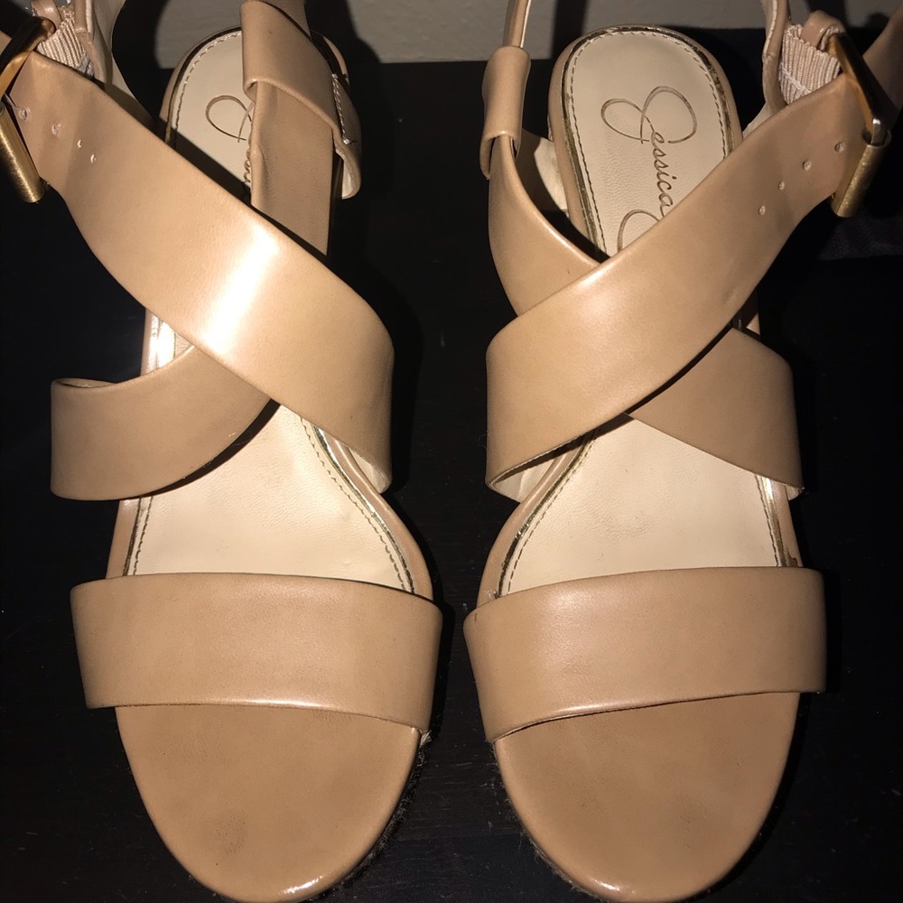 Jessica Simpson tan wedges. Size 6.